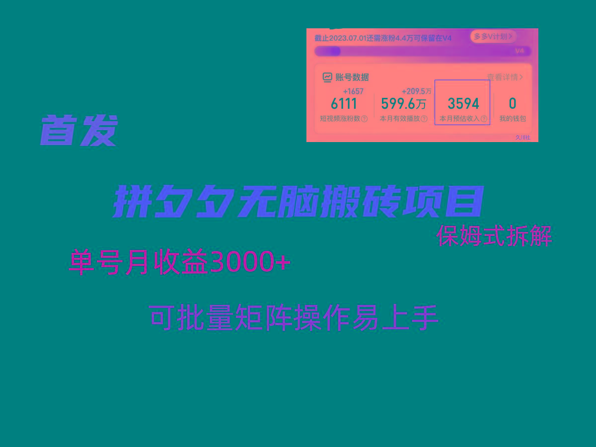拼夕夕无脑搬砖,单号稳定收益3000+,保姆式拆解-云创网