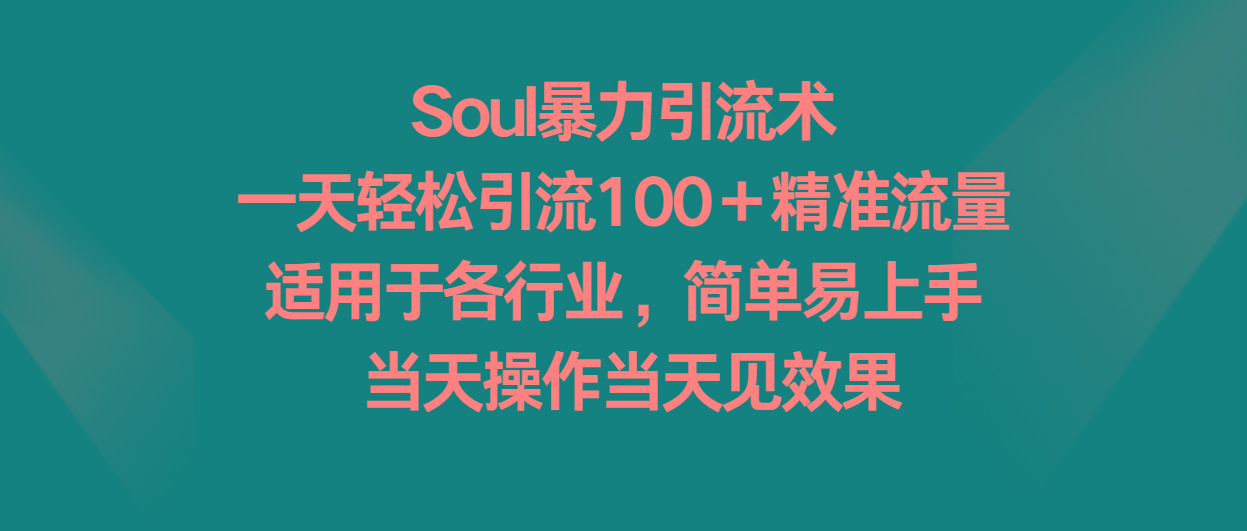 Soul暴力引流术,一天轻松引流100+精准流量,适用于各行业,简单易上手!-云创网