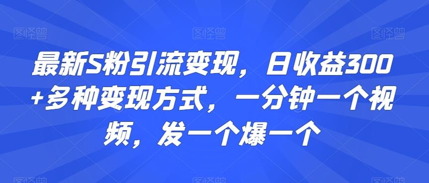 最新S粉引流变现,日收益300+多种变现方式,一分钟一个视频,发一个爆一个【揭秘】-云创网