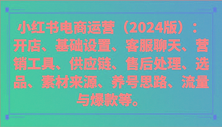 小红书电商运营(2024版):开店、设置、供应链、选品、素材、养号、流量与爆款等-云创网