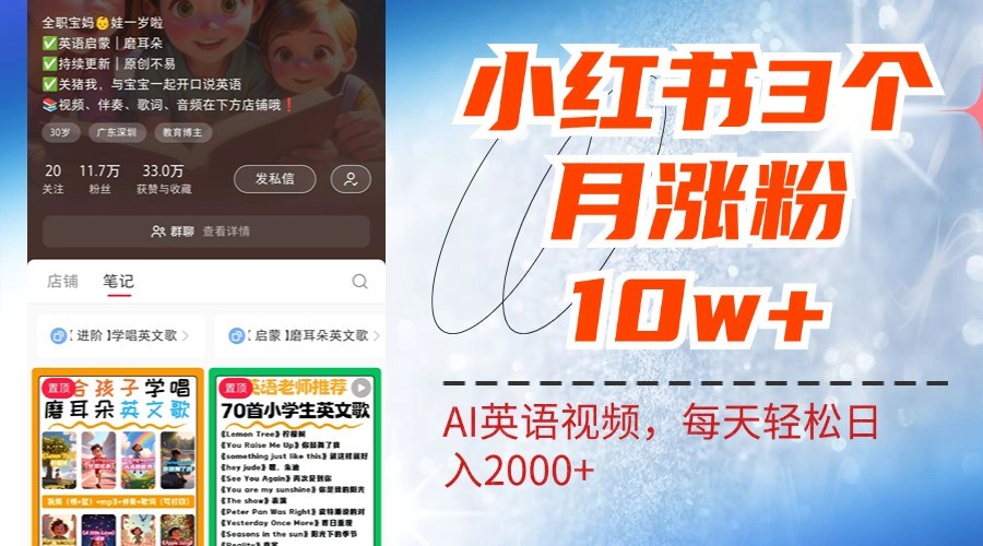 小红书三个月涨粉10W，AI英语视频0成本制作，每天轻松日入2000+-云创网