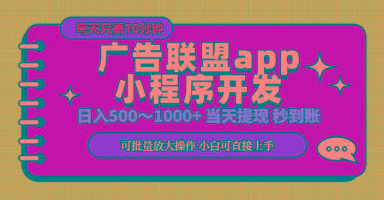 小程序开发 广告赚钱 日入500~1000+ 小白轻松上手！-云创网