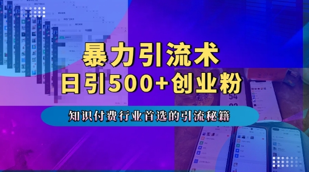 暴力引流术,专业知识付费行业首选的引流秘籍,一天暴流500+创业粉,五个手机流量接不完!-云创网