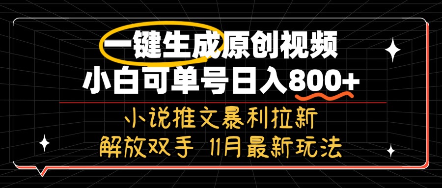 11月最新玩法小说推文暴利拉新，一键生成原创视频，小白可单号日入800+...-云创网