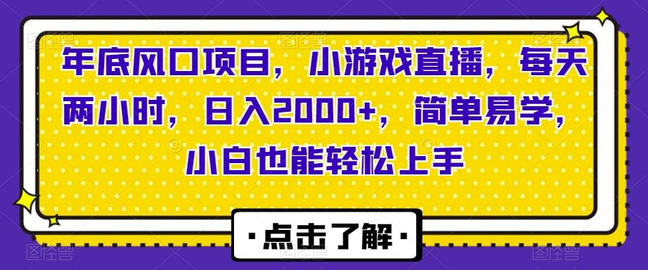 年底风口项目，小游戏直播，每天两小时，日入2000+，简单易学，小白也能轻松上手-云创网
