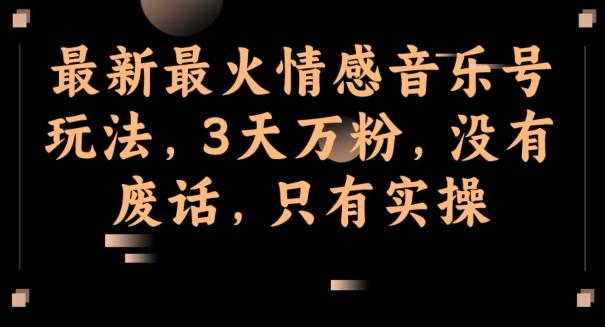 最新最火情感音乐号玩法，3天万粉，没有废话，只有实操-云创网