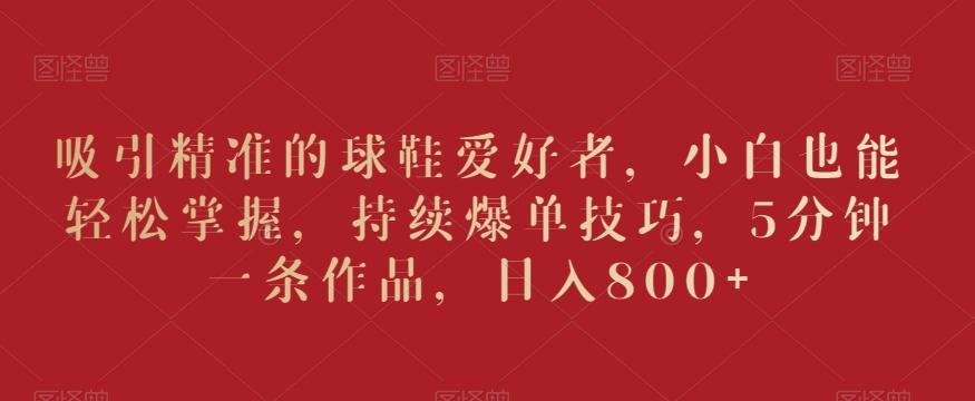 吸引精准的球鞋爱好者,小白也能轻松掌握,持续爆单技巧,5分钟一条作品,日入800+【揭秘】-云创网