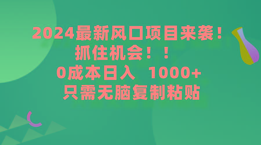 (9899期)2024最新风口项目来袭，抓住机会，0成本一部手机日入1000+，只需无脑复…-云创网