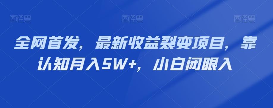 全网首发，最新收益裂变项目，靠认知月入5W+，小白闭眼入-云创网