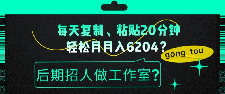 每天复制、粘贴20分钟,轻松月入6204?后期招人做工作室?-云创网